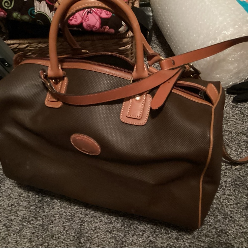 Longchamp Brown Leather Trim Duffel Bag